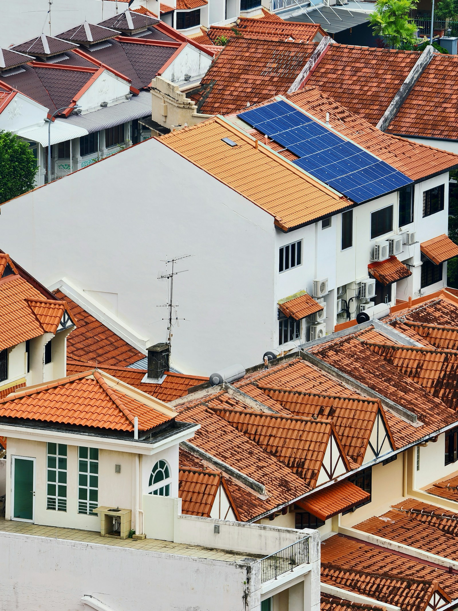 Solar panels across residential rooftops